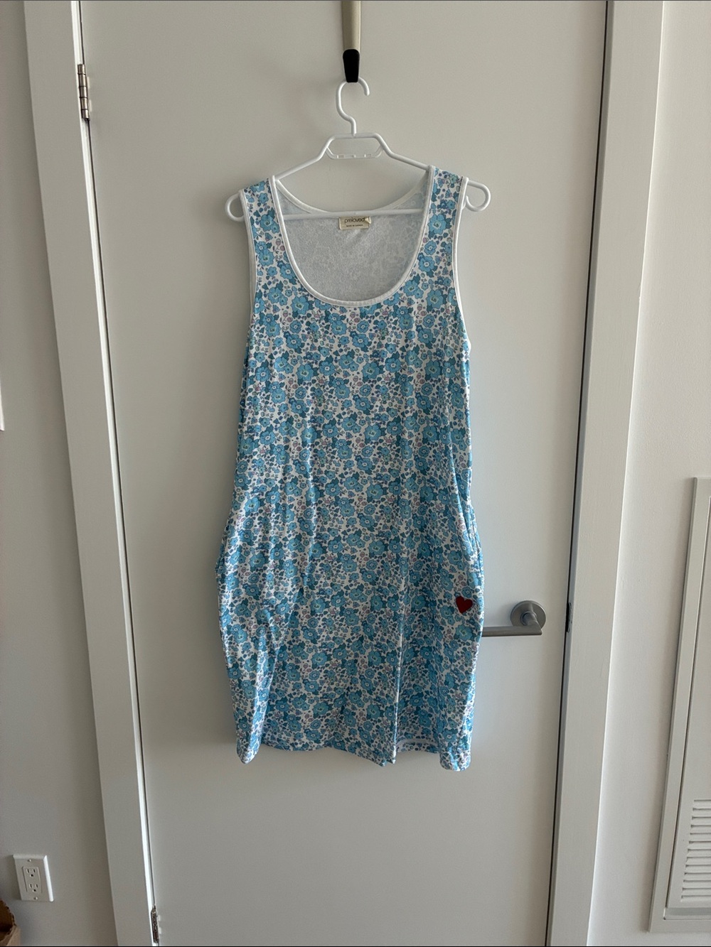 Blue Floral Tank Dress with Heart Patch